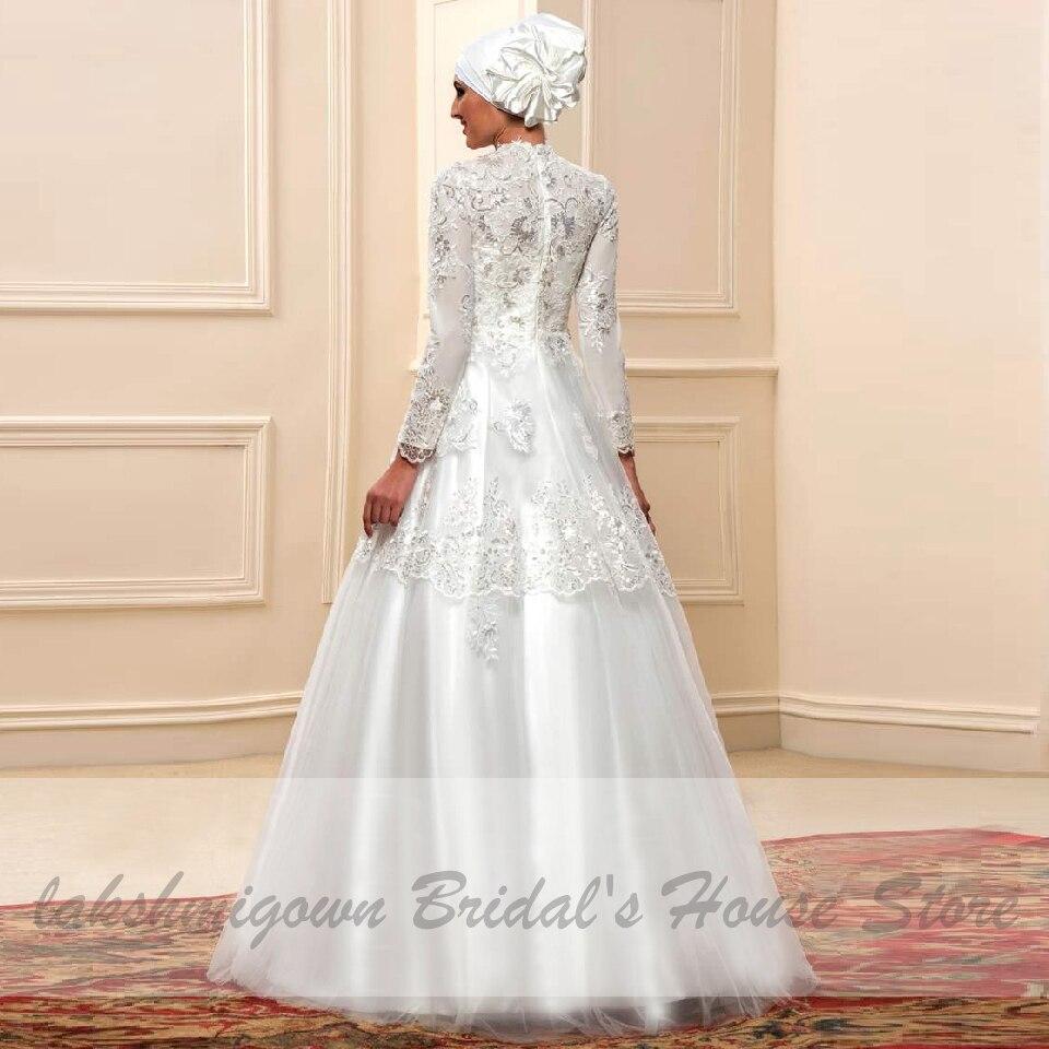 Long Sleeve Wedding Dress Glitter Lace Dubai Bridal Dresses - ROYCEBRIDAL OFFICIAL STORE