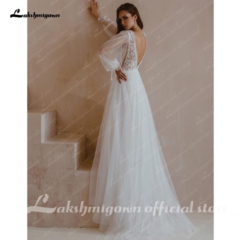 Long Sleeve Wedding Dresses A Line Simple Beach Chiffon - ROYCEBRIDAL OFFICIAL STORE