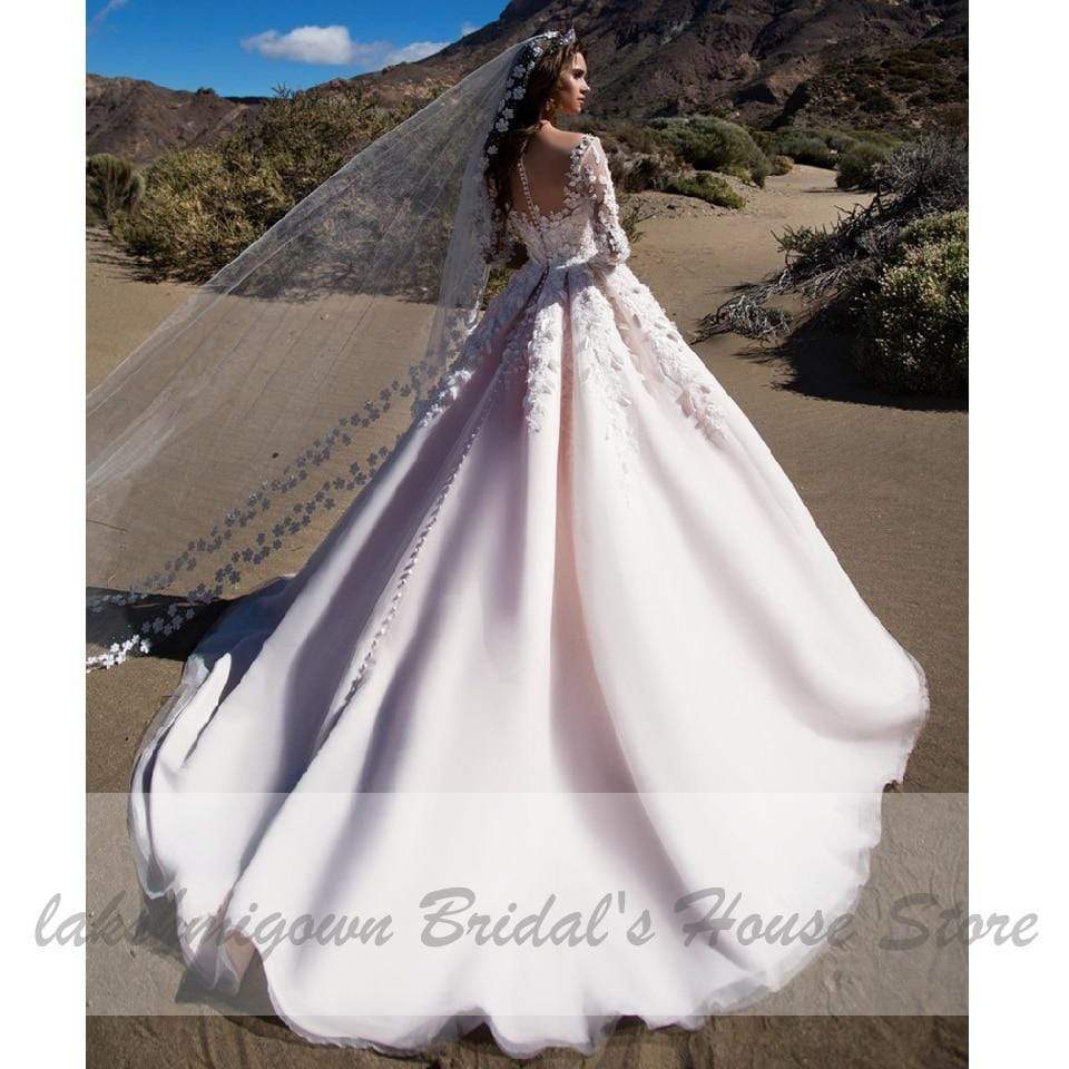 Luxury African Wedding Gowns with Floral Sleeves Muslim - ROYCEBRIDAL OFFICIAL STORE