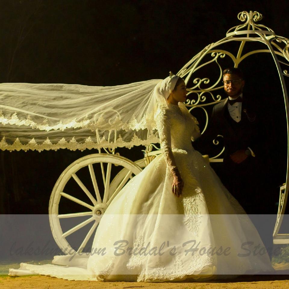 Luxury Muslim Wedding Dresses Long Sleeve Vintage Lace Beade - ROYCEBRIDAL OFFICIAL STORE