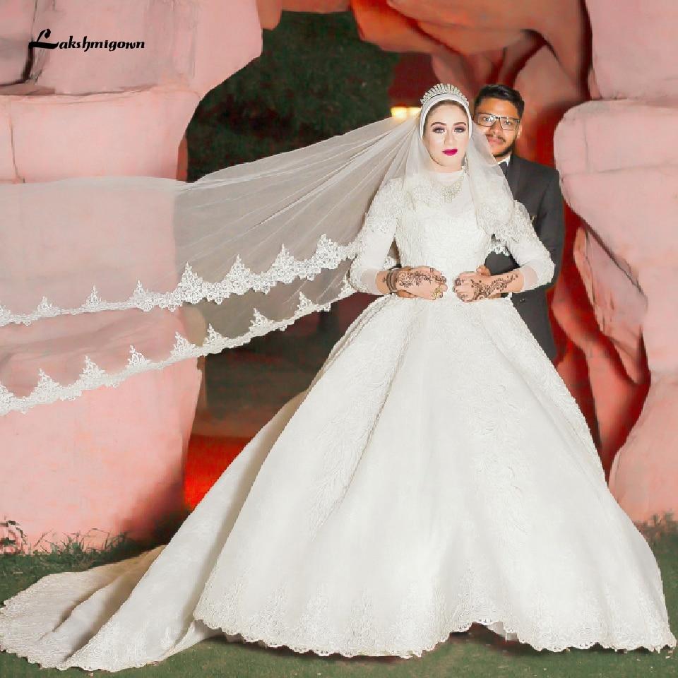 Luxury Muslim Wedding Dresses Long Sleeve Vintage Lace Beade - ROYCEBRIDAL OFFICIAL STORE