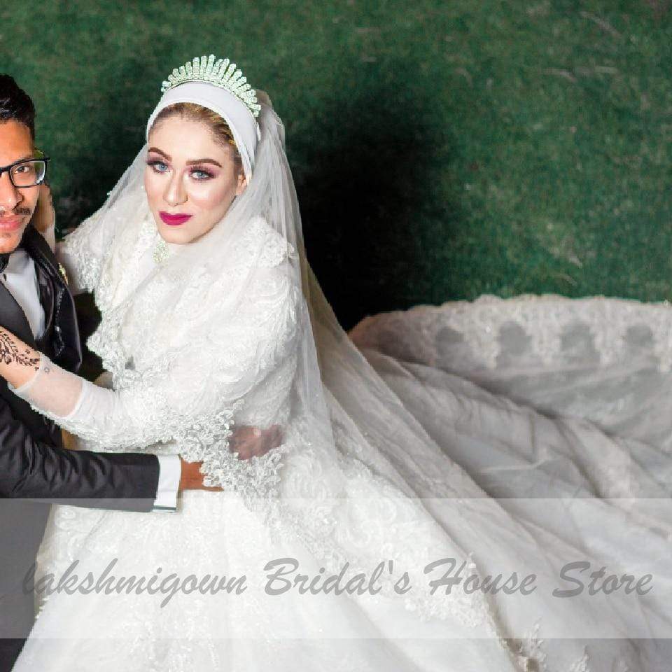 Luxury Muslim Wedding Dresses Long Sleeve Vintage Lace Beade - ROYCEBRIDAL OFFICIAL STORE