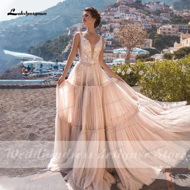 Wedding Dress 2021 V Neck Country Tulle Beach - ROYCEBRIDAL OFFICIAL STORE