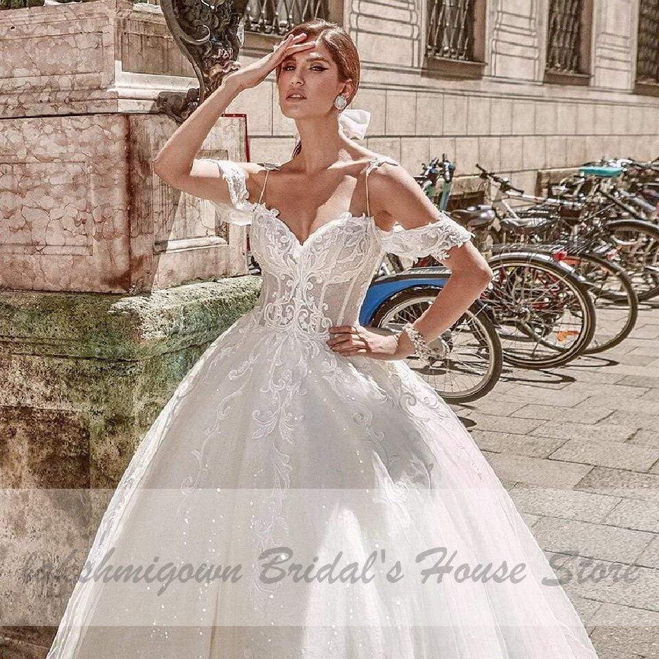 Princess Bridal Gowns Corset Glitter Tulle Ball Gown Wedding Dresses - ROYCEBRIDAL OFFICIAL STORE