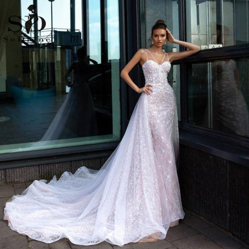 Robe de mariée sirène vintage Roycebridal, sexy, décolleté en cœur, appliques en dentelle, 2 en 1, jupe amovible