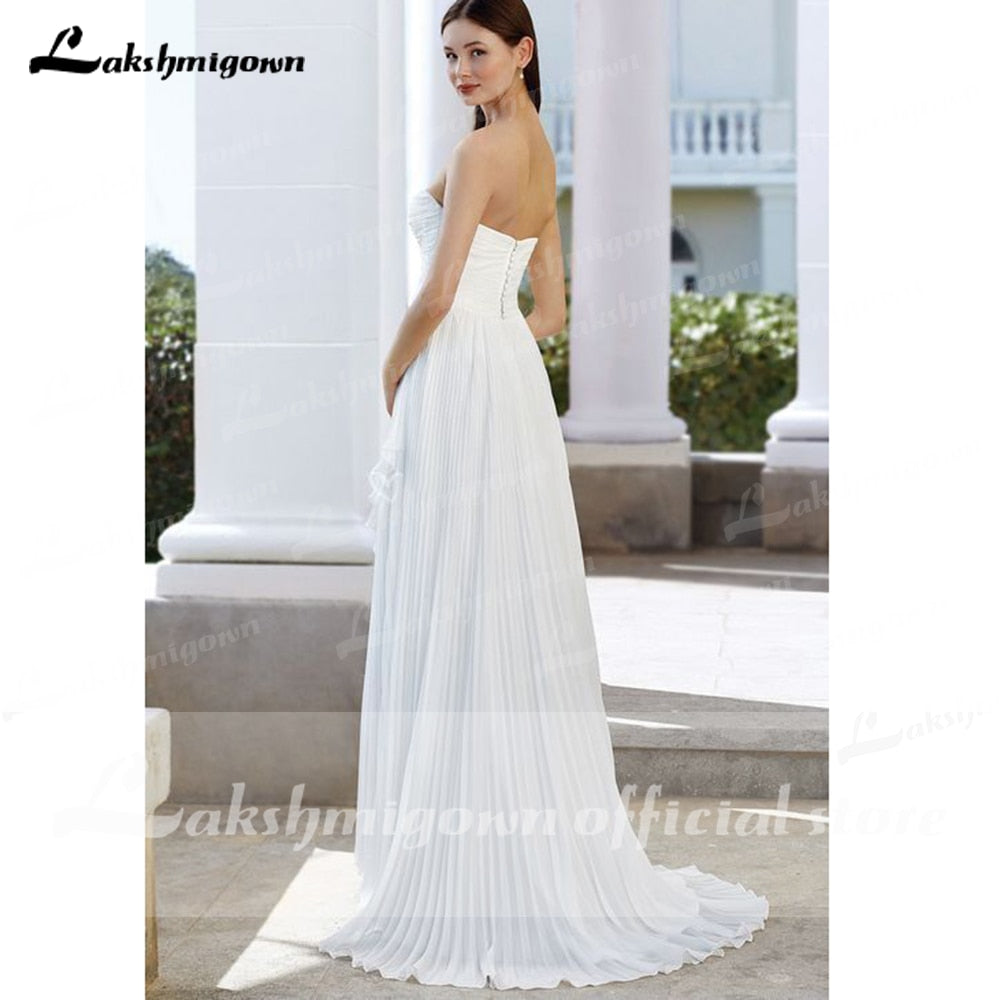 Short Front Long Back Sweetheart Pleats Off Shoulder Wedding Dress With Back Buttons abito da sposa corto davanti lakshmigown - ROYCEBRIDAL OFFICIAL STORE