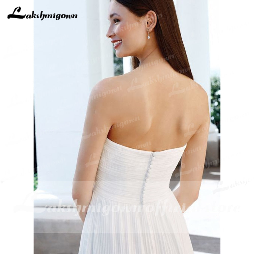Short Front Long Back Sweetheart Pleats Off Shoulder Wedding Dress With Back Buttons abito da sposa corto davanti lakshmigown - ROYCEBRIDAL OFFICIAL STORE