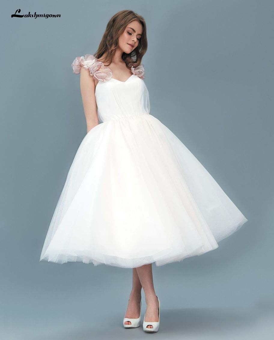Elegant Short A Line Wedding Dresses with flower Sweetheart Appliques Ankle Length Plus Size Custom Made Bridal Gown - ROYCEBRIDAL OFFICIAL STORE