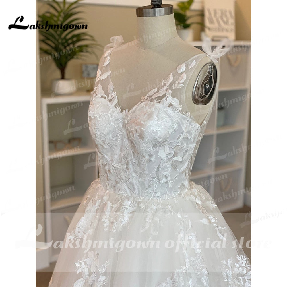 Short Wedding Dresses Summer 2021 Tea Length Robe De Mariée V-Neck Lace appliques Bride Dress Vestido De Novia - ROYCEBRIDAL OFFICIAL STORE