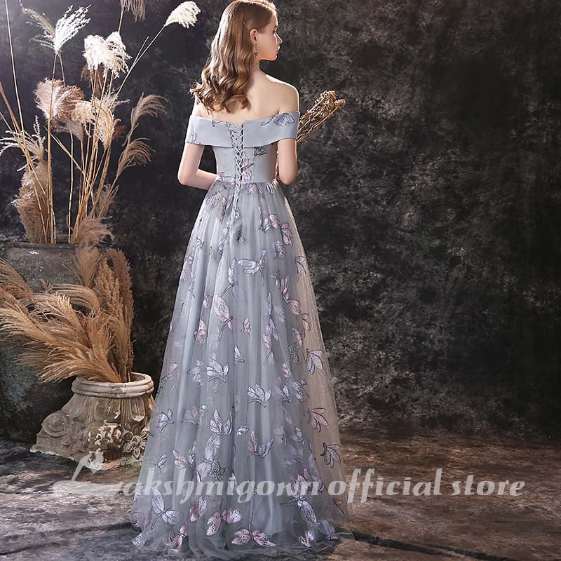 lakshmigown Grey A Line Prom Dresses Lovely Flower Lace Party Wear Floor Length Princess Gown vestido formatura - ROYCEBRIDAL OFFICIAL STORE