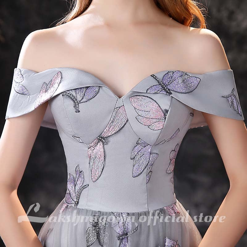 lakshmigown Grey A Line Prom Dresses Lovely Flower Lace Party Wear Floor Length Princess Gown vestido formatura - ROYCEBRIDAL OFFICIAL STORE