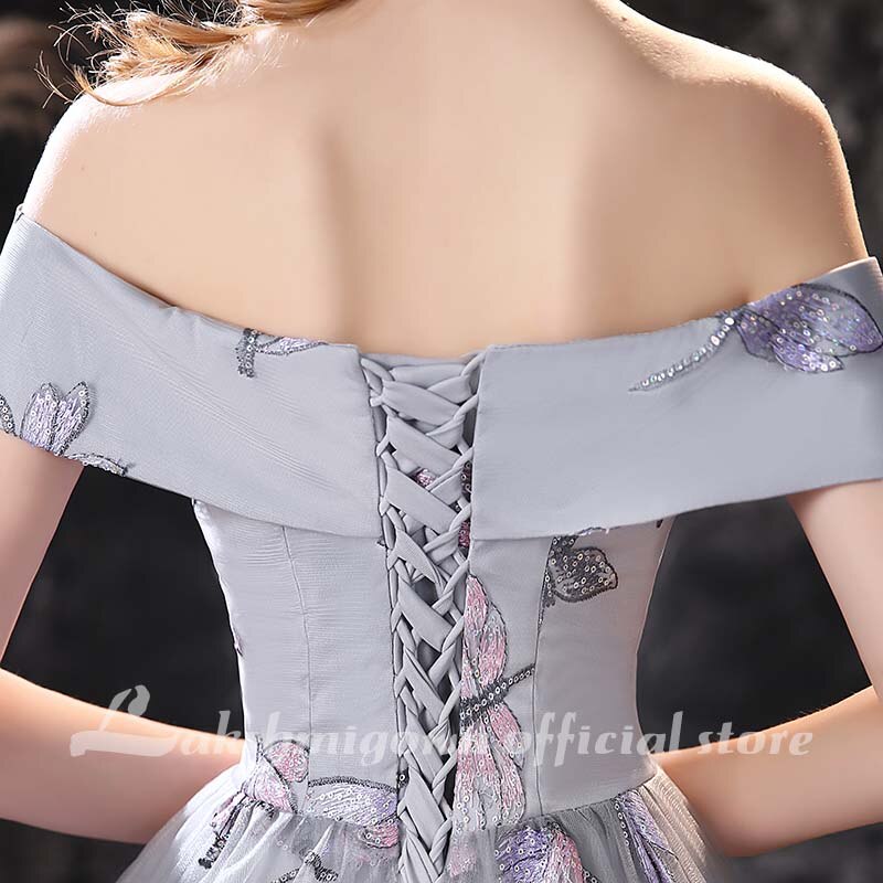 lakshmigown Grey A Line Prom Dresses Lovely Flower Lace Party Wear Floor Length Princess Gown vestido formatura - ROYCEBRIDAL OFFICIAL STORE