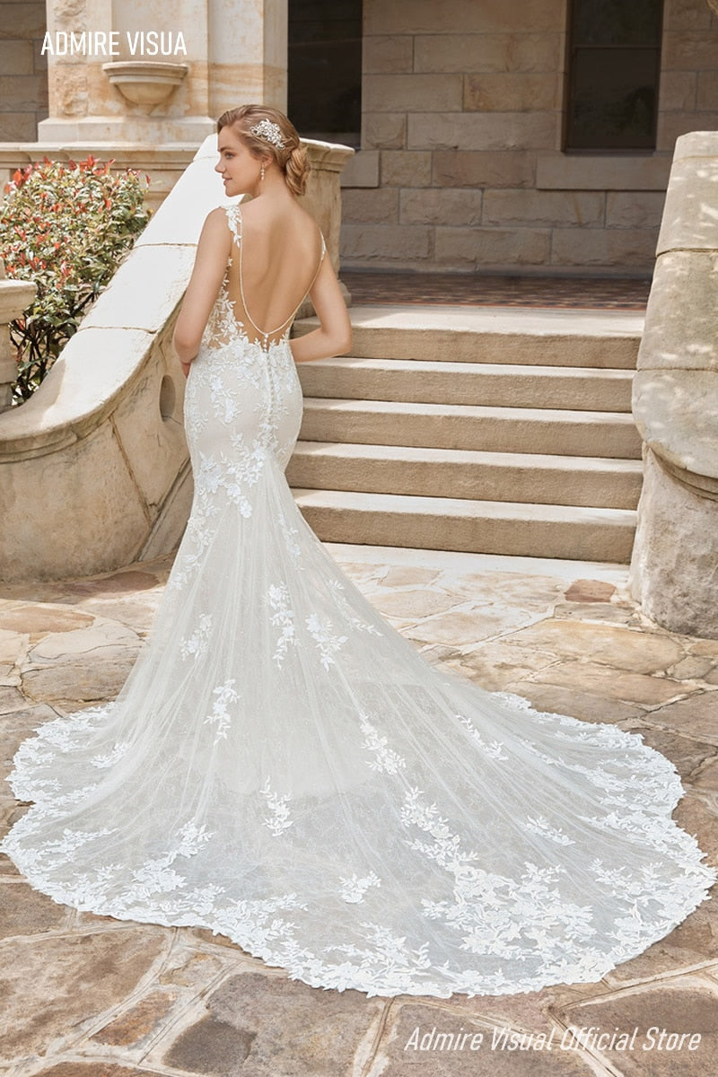 Robe de mariée Roycebridal, sirène, dentelle, décolleté en cœur, spaghetti, 2 en 1, dos nu, pour fête, grande taille