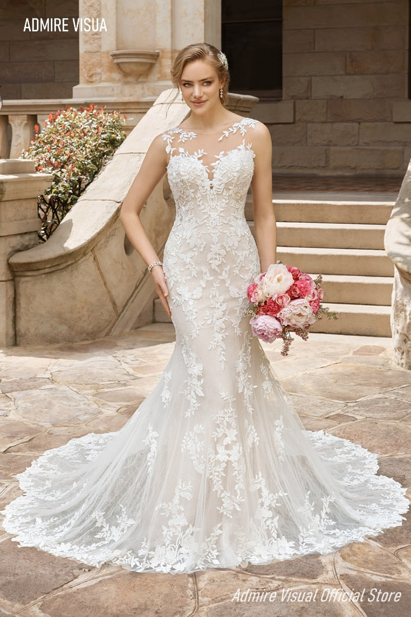 Robe de mariée Roycebridal, sirène, dentelle, décolleté en cœur, spaghetti, 2 en 1, dos nu, pour fête, grande taille