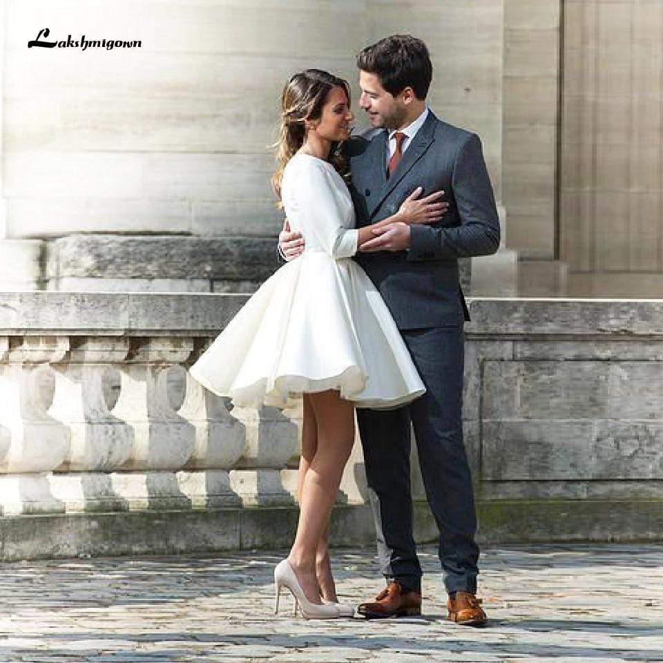 Roycebridal Simple Short Beach Wedding Dress with Sleeves