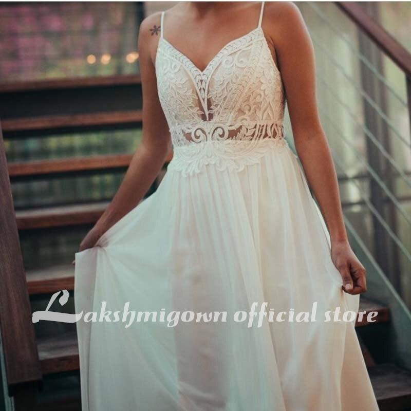 Simple V Neck Chiffon A Line Boho Beach Wedding Dresses - ROYCEBRIDAL OFFICIAL STORE