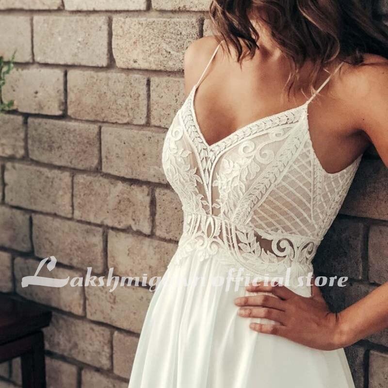 Simple V Neck Chiffon A Line Boho Beach Wedding Dresses - ROYCEBRIDAL OFFICIAL STORE