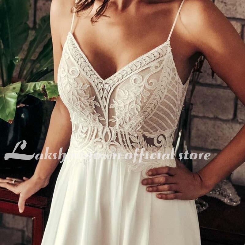 Simple V Neck Chiffon A Line Boho Beach Wedding Dresses - ROYCEBRIDAL OFFICIAL STORE
