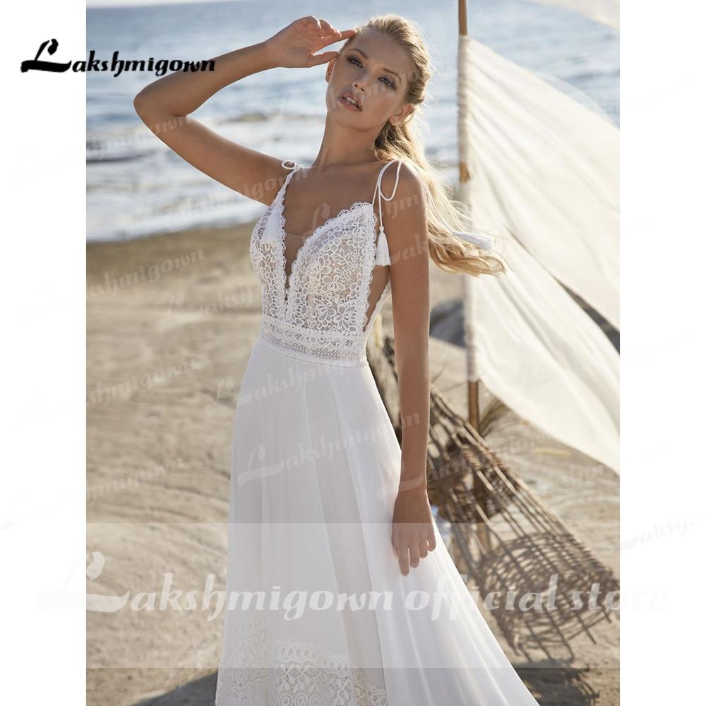 Spaghetti Straps Wedding Dresses Bohemian Beach Lace Bocide  vestido para boda playa Lakshmigown Wedding Gowns For Bride Robe De - ROYCEBRIDAL OFFICIAL STORE