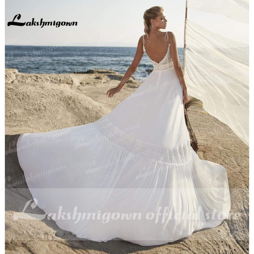 Spaghetti Straps Wedding Dresses Bohemian Beach Lace Bocide  vestido para boda playa Lakshmigown Wedding Gowns For Bride Robe De - ROYCEBRIDAL OFFICIAL STORE