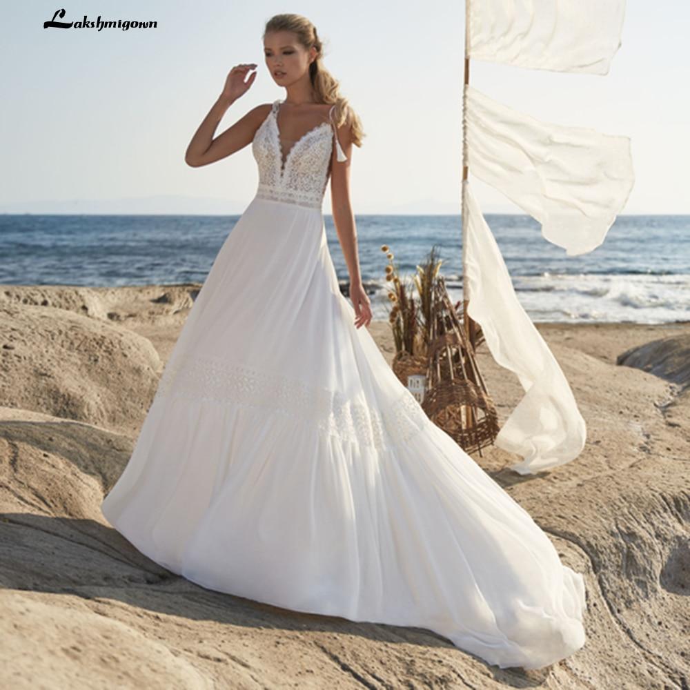Spaghetti Straps Wedding Dresses Bohemian Beach Lace Bocide  vestido para boda playa Lakshmigown Wedding Gowns For Bride Robe De - ROYCEBRIDAL OFFICIAL STORE