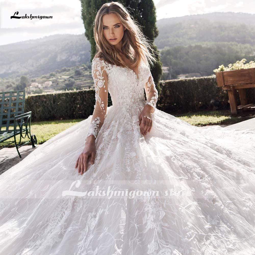 V-Neck A Line Lace Wedding Dresses - ROYCEBRIDAL OFFICIAL STORE