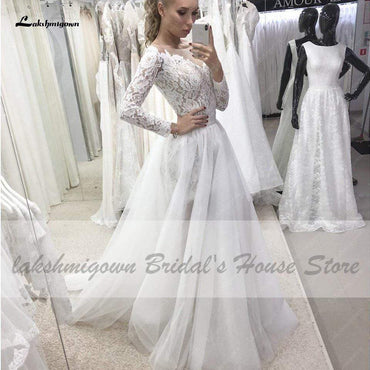 Vintage 2 Pieces Wedding Dress Lace Bodice Backless - ROYCEBRIDAL OFFICIAL STORE