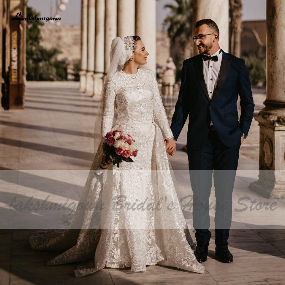 Vintage Lace Arabic Muslim Wedding Gown Off White Long Sleeve - ROYCEBRIDAL OFFICIAL STORE