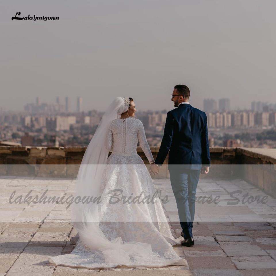 Vintage Lace Arabic Muslim Wedding Gown Off White Long Sleeve - ROYCEBRIDAL OFFICIAL STORE