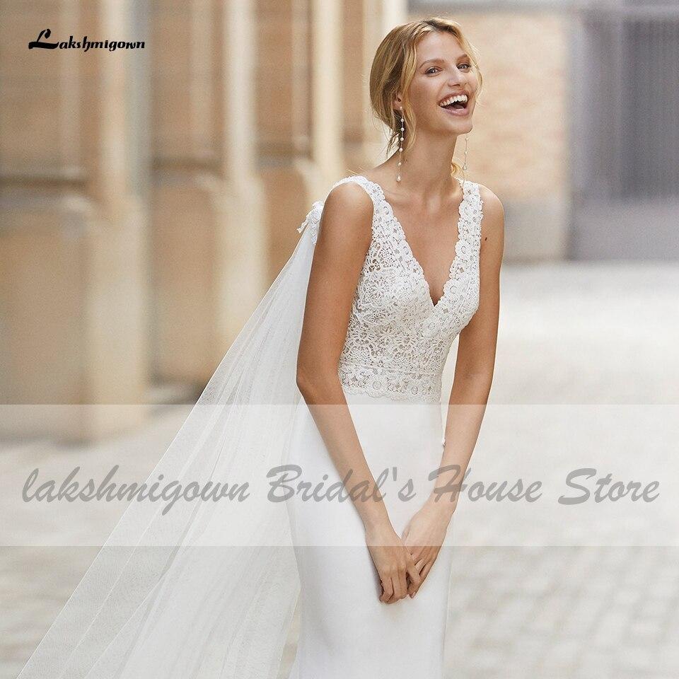 Vintage Satin Wedding Dress with Wings Boho Style V-neck - ROYCEBRIDAL OFFICIAL STORE
