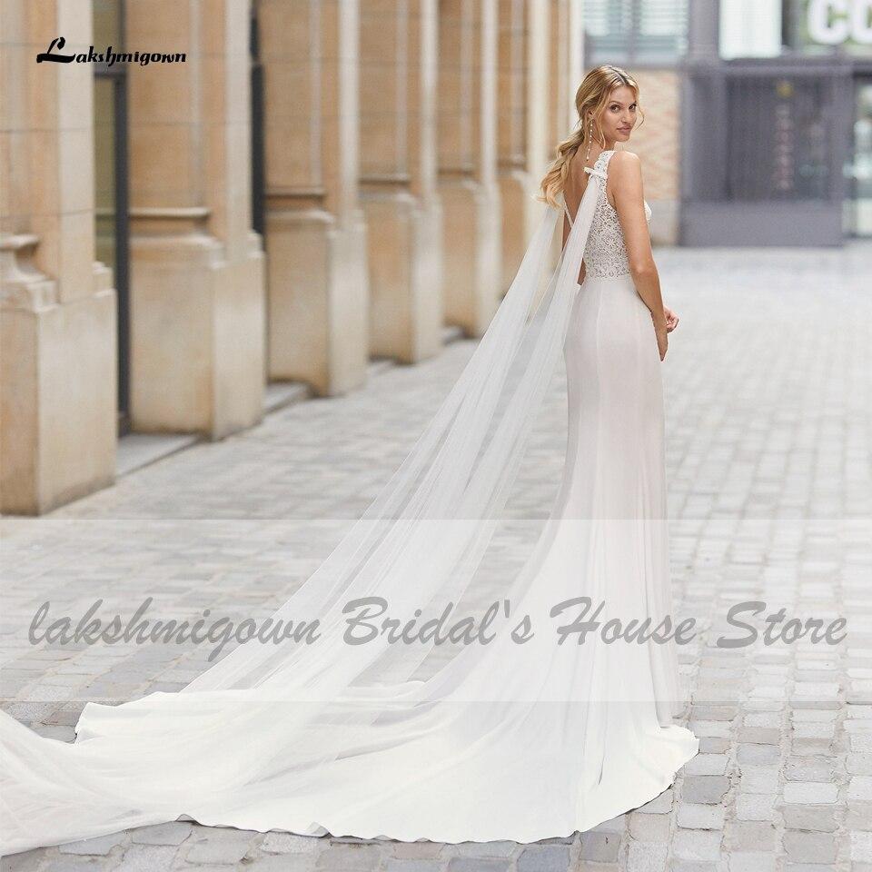 Vintage Satin Wedding Dress with Wings Boho Style V-neck - ROYCEBRIDAL OFFICIAL STORE