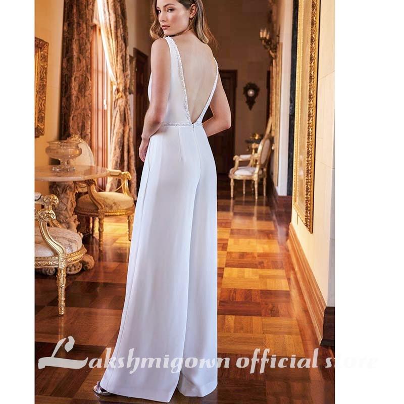 Vintage Satin Wedding Dresses Jumpsuit Beading - ROYCEBRIDAL OFFICIAL STORE