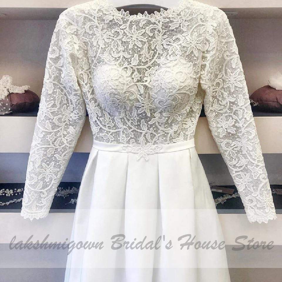 Vintage Wedding Dress Short Elegant Lace Appliques Long Sleeve - ROYCEBRIDAL OFFICIAL STORE
