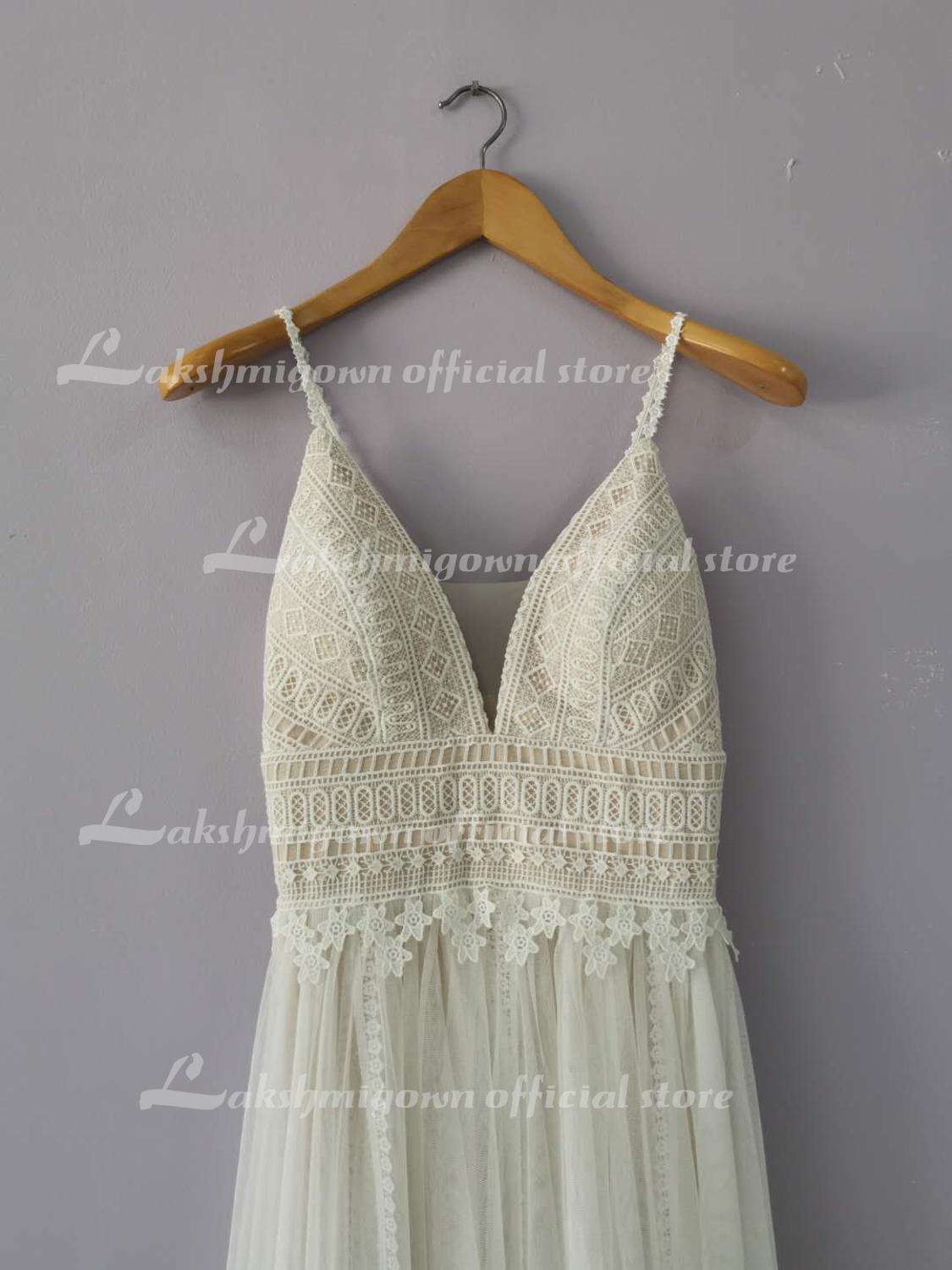 Wedding Dress Lace V Neck Champagne Wedding Gown Dress Princess - ROYCEBRIDAL OFFICIAL STORE