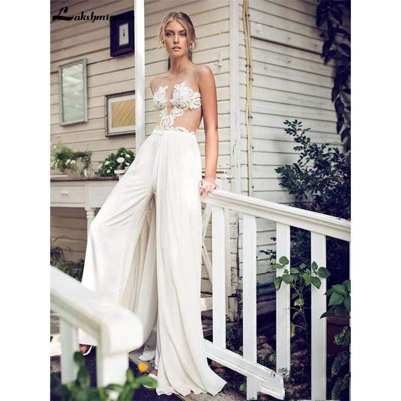 Roycebridal Wedding Dresses Jumpsuit with Removable Skirt Lace