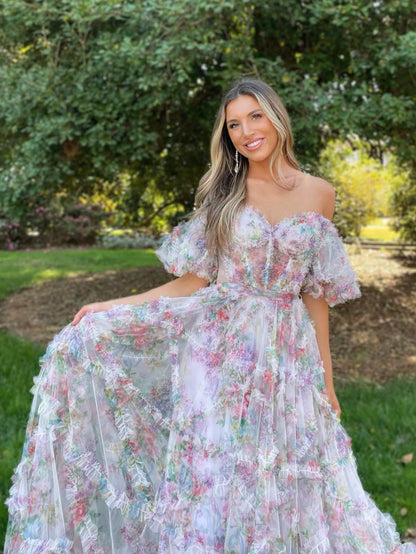 Roycebridal Sydney |A Line Sweetheart Printed Tulle Long Prom Dress