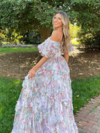 Roycebridal Sydney |A Line Sweetheart Printed Tulle Long Prom Dress