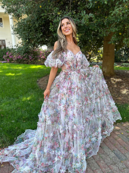 Roycebridal Sydney |A Line Sweetheart Printed Tulle Long Prom Dress