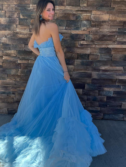 Roycebridal Alani |A-Line Strapless Pink Tiered Long Tulle Prom Dress