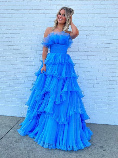 Roycebridal Vanessa |Strapless A-Line Tiered Crinkled Tulle Prom Dress