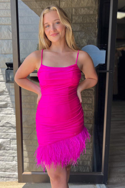 Anastasia |Etuiblaues Homecoming-Kleid mit Federn