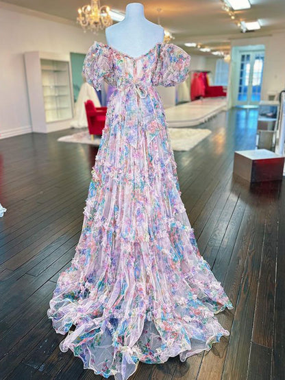 Roycebridal Sydney |A Line Sweetheart Printed Tulle Long Prom Dress