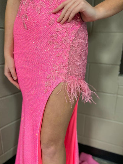 Roycebridal Arlette | Pink Mermaid V Neck Backless Tight Long Prom Dress With Slit