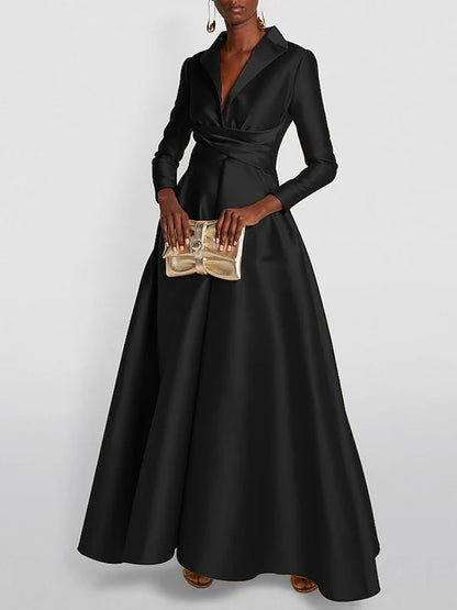 Long Sleeves V Neck Floor-length A Line Evening Dress