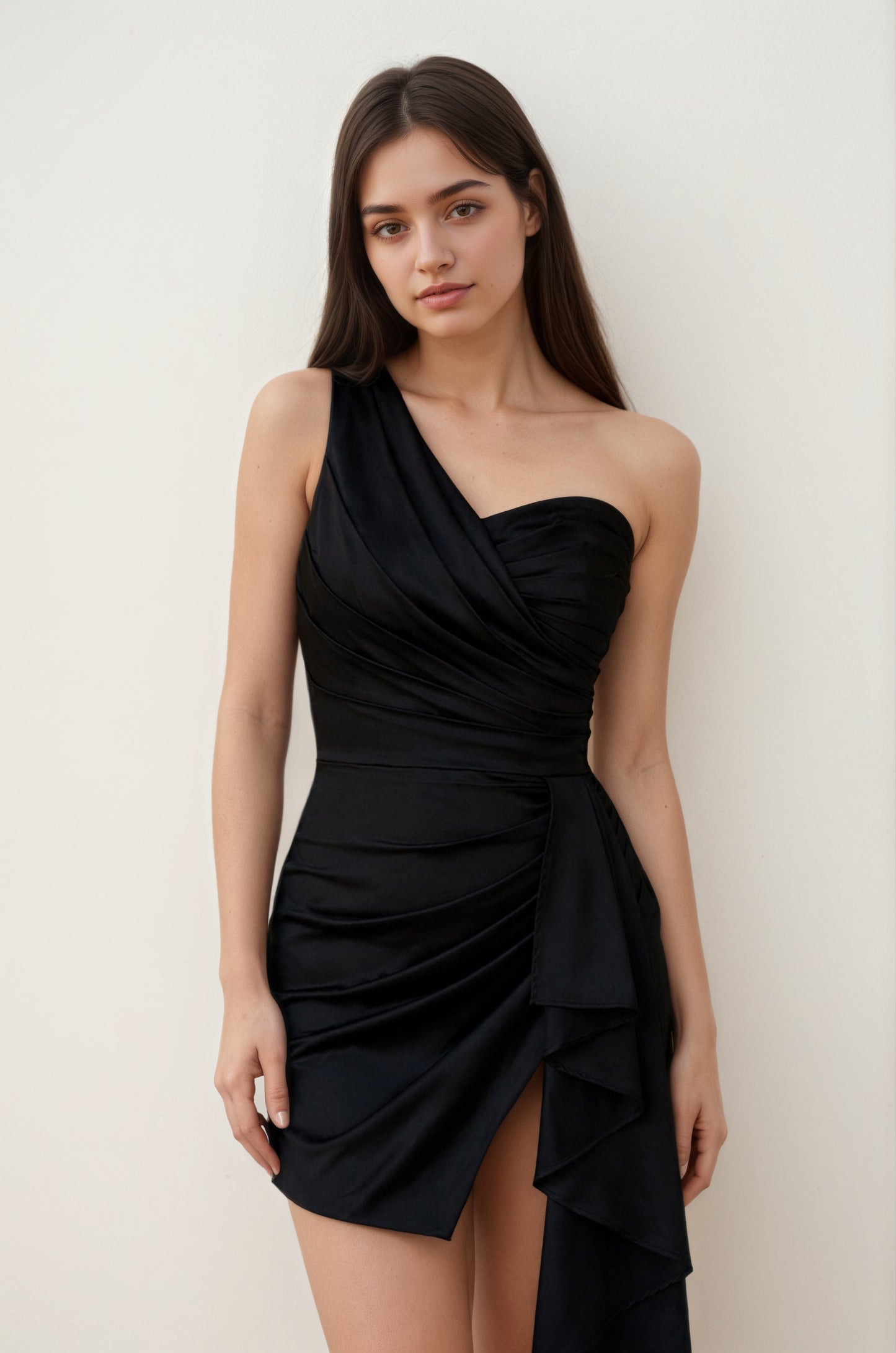 Black One Shoulder Homecoming Dresses with Slit Customized
