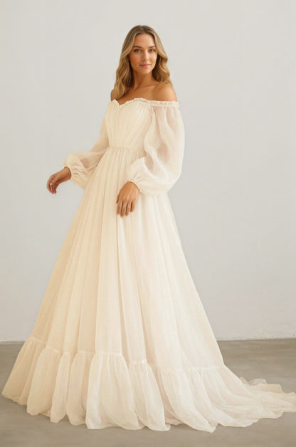 Ivory Bohemian Sweetheart Long-Sleeve Wedding Dress Customized