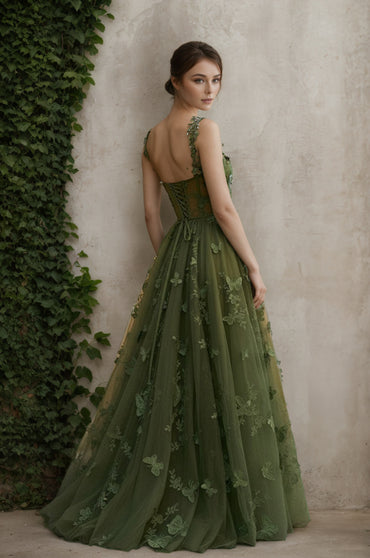Moss A-line Butterfly Lace Applique Prom Dress Customized
