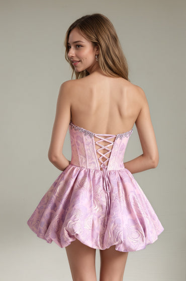 Lilac Strapless Corset A-Line Ruched Homecoming Dress with Beading Customized