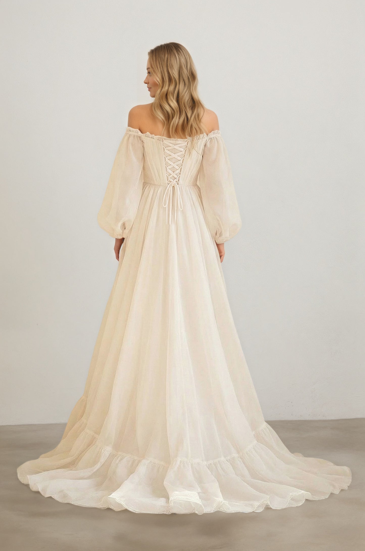 Ivory Bohemian Sweetheart Long-Sleeve Wedding Dress Customized