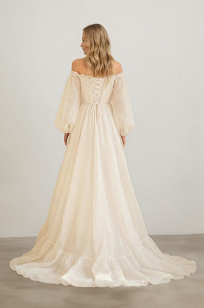Ivory Bohemian Sweetheart Long-Sleeve Wedding Dress Customized